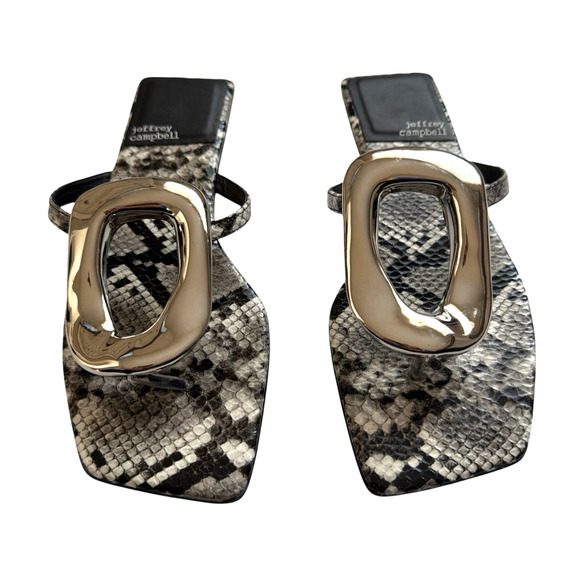 Jeffrey Campbell Linques 2 Thong Sandal 7.5 Silver Gray Snake Silver Hardwear - Picture 3 of 10